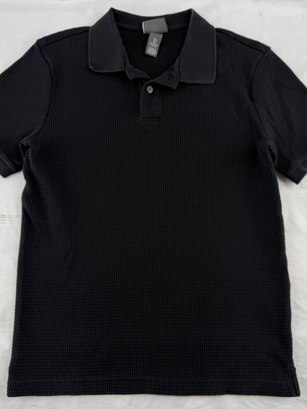 H&M Men Black Waffle Knit Slim Fit Short Sleeve Polo Shirt Casual Top Size S